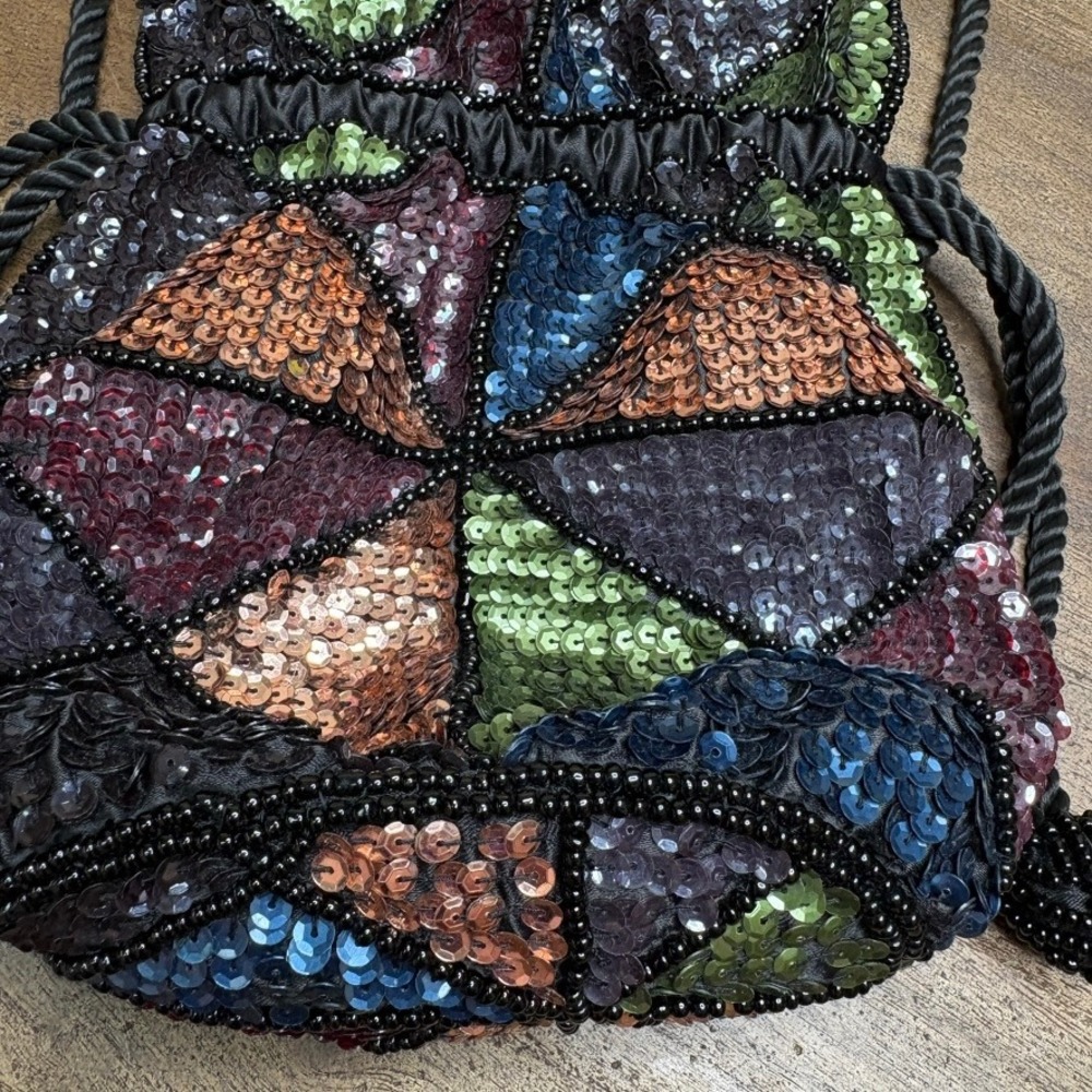 Sequin Beaded Evening Bag Purse Black Party Cocktail Formal - Picture 5 of 11